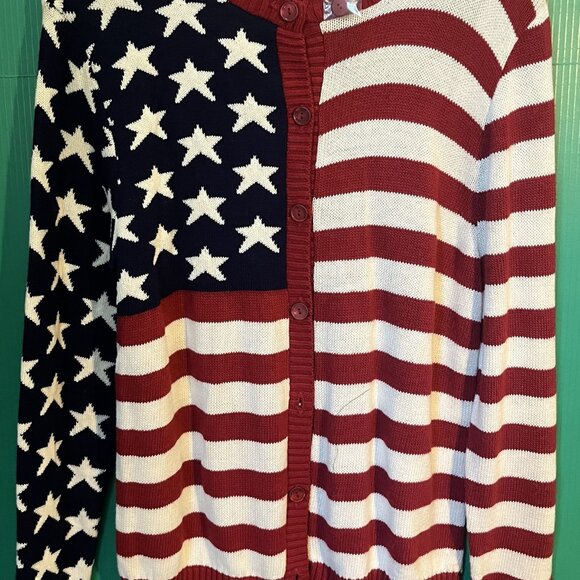 Cherokee USA Flag Cardigan Sweater XL Made in USA Vintage Patriotic Knit Stars S - Picture 4 of 8